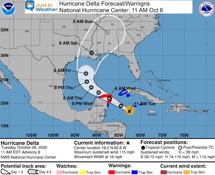 Hurricane Delta Category 4 National Hurricane Cetner Forecast