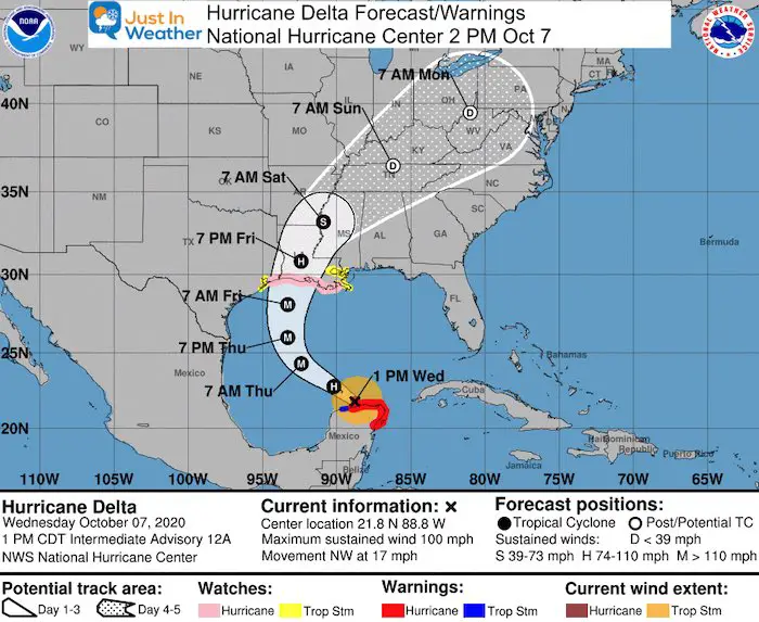 Hurricane Delta National Hurricane Center Forecast October 7 Wednesday afternoon