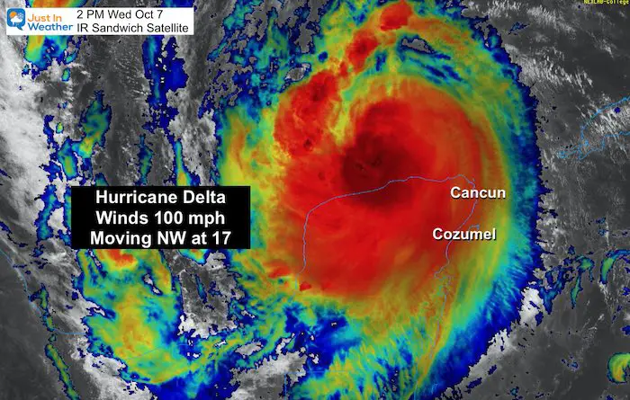 Hurricane Delta satellite 2 PM October 7 Wednesday