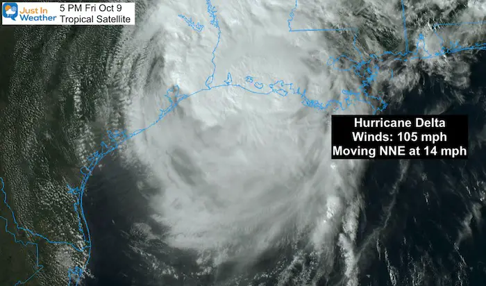 Hurricane Delta satellite 5 PM Friday October 9