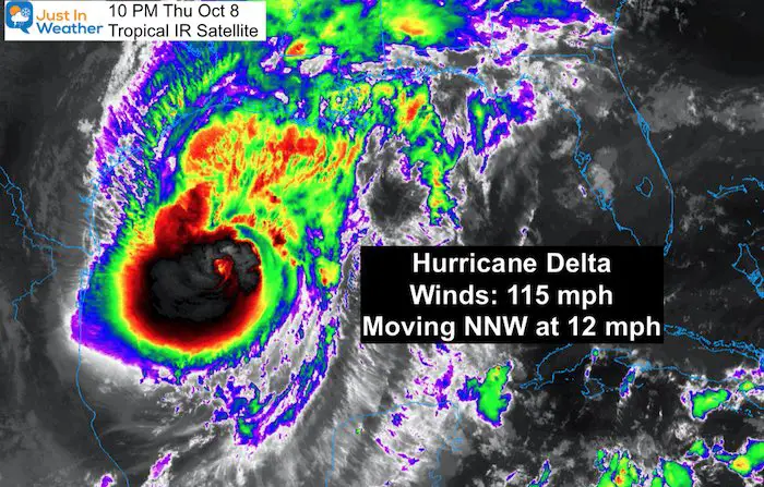 Hurricane Delta satellite Thursday evening October 8