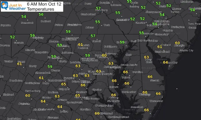October 12 weather temperatures Monday morning