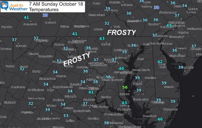 October 18 weather Sunday morning temperatures