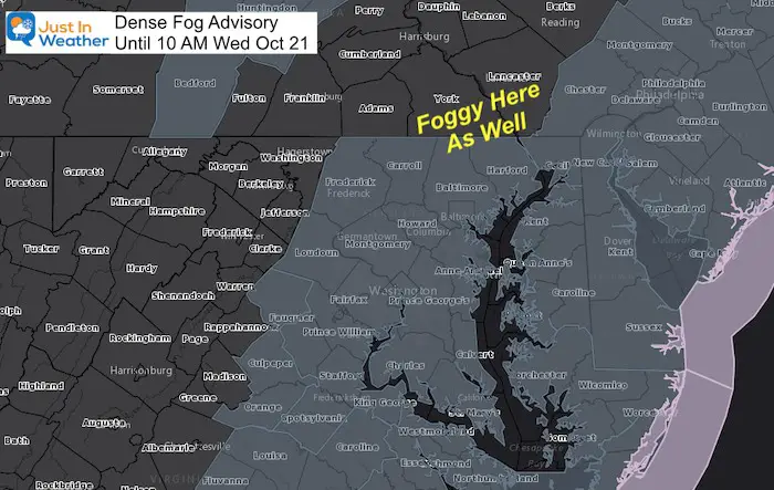 October 21 dense fog advisory Wednesday