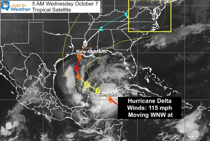 October 7 hurricane delta satellite track Wednesday morning