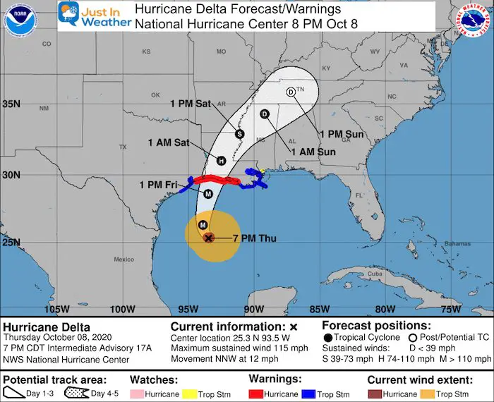 October 8 Hurricane Delta National Hurricane Center Forecast