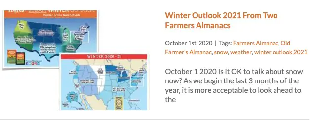 Winter Outlook 2021 From 2 Farmers Almanacs