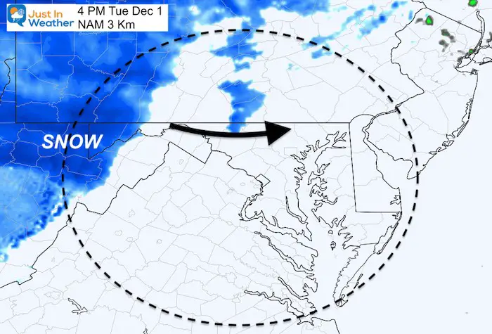 December 1 snow Tuesday 4 PM