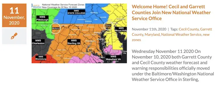 Serviciul meteo național adaugă județele Maryland Cecil și Garrett