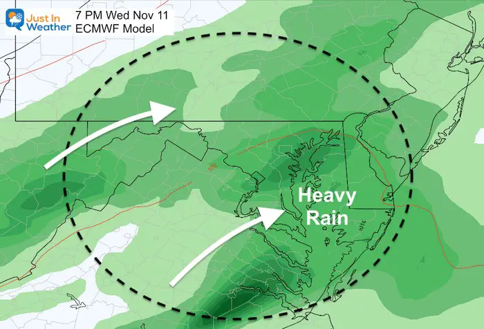 November 10 weather rain Wednesday Evening ECMWF