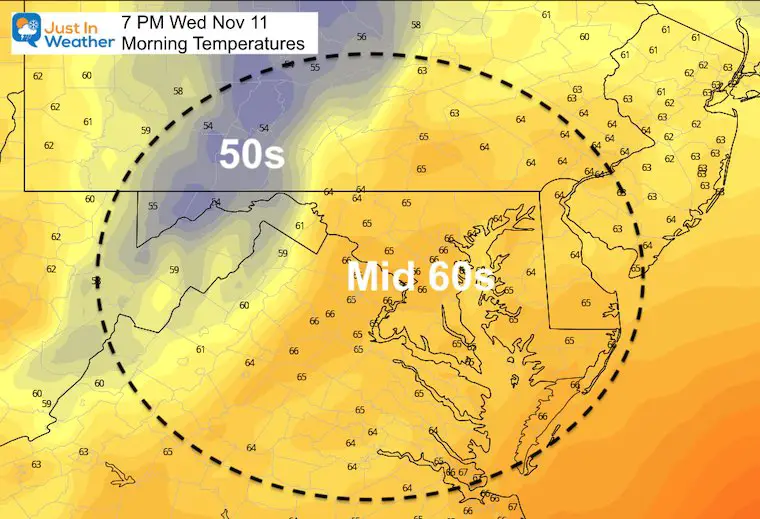 November 10 weather temperatures Wednesday morning