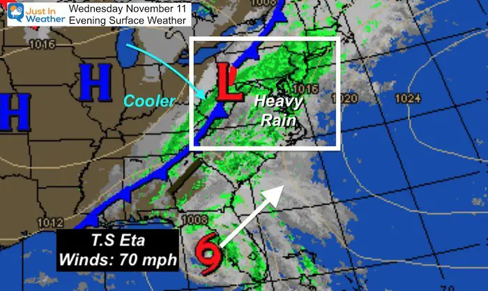 November 11 weather Wednesday evening