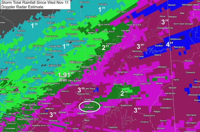 November 12 record rainfall flooding Doppler Central Maryland