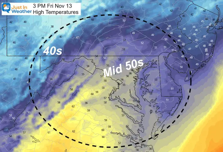 November 12 weather temperatures Friday afternoon