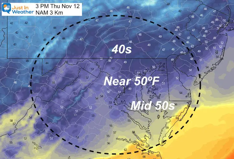 November 12 weather temperatures Thursday