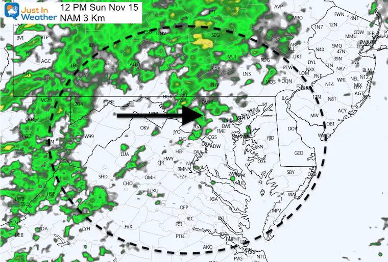 November 13 weather rain Sunday afternoon