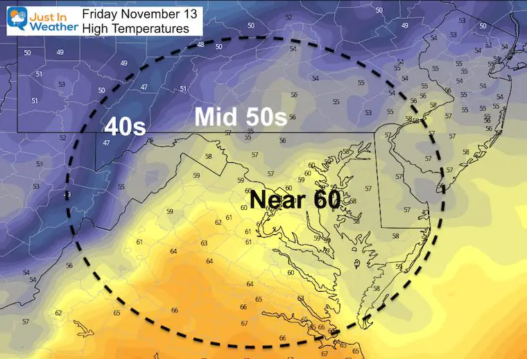 November 13 weather temperatures Friday afternoon