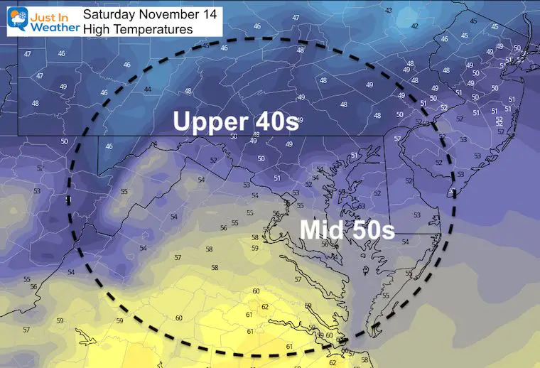 November 13 weather temperatures Saturday afternoon