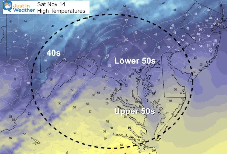 November 14 weather temperatures Saturday afternoon