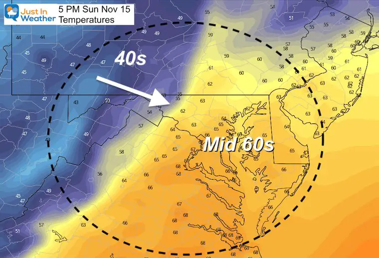 November 15 weather temperatures Sunday afternoon