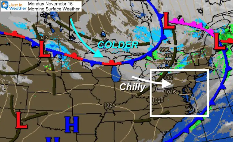 November 16 weather Monday morning