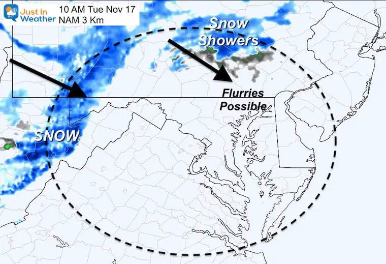 November 16 weather Tuesday snow