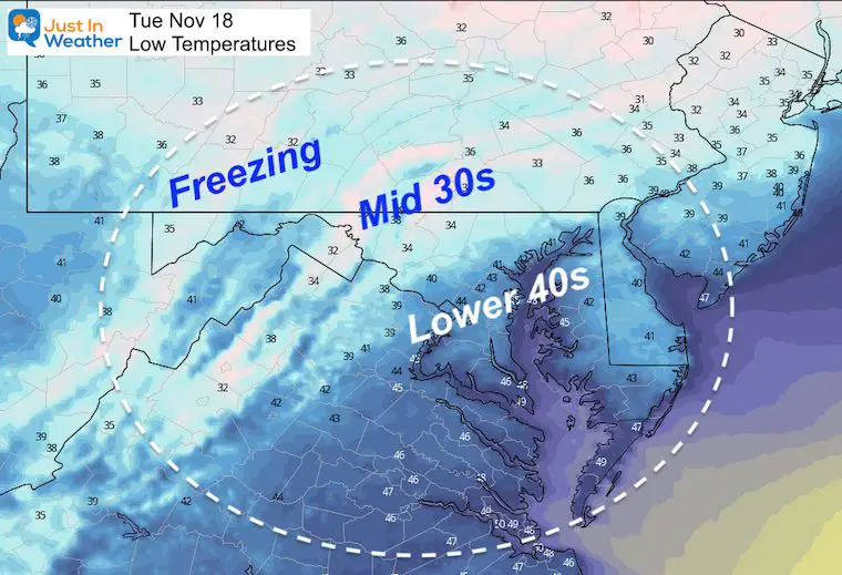 November 16 weather temperatures Tuesday morning