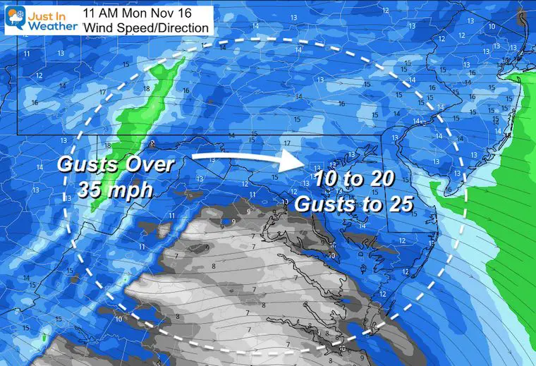 November 16 weather winds Monday