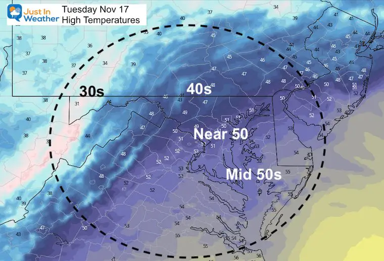 November 17 weather temperatures Tuesday afternoon