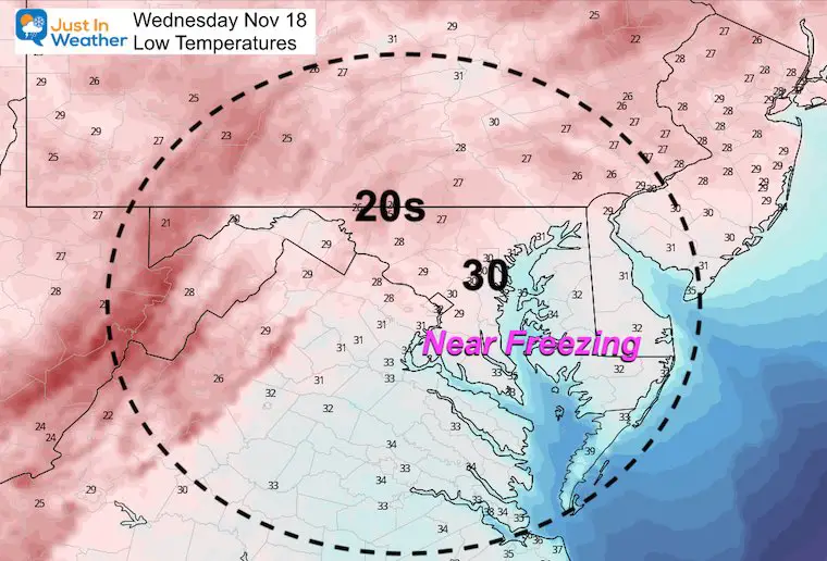 November 17 weather temperatures Wednesday morning