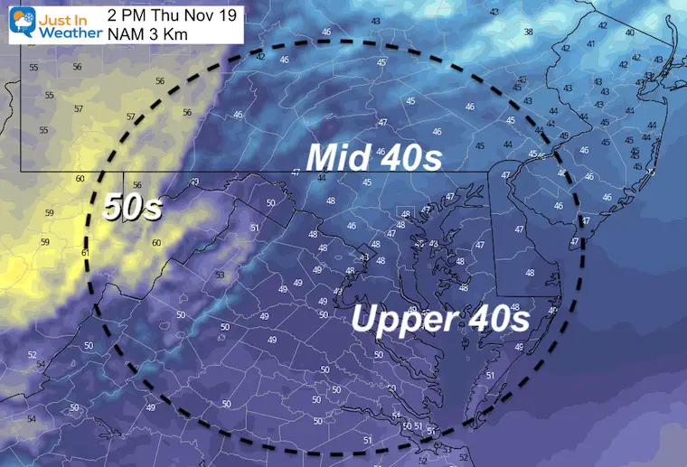 November 18 weather temperatures Thursday afternoon