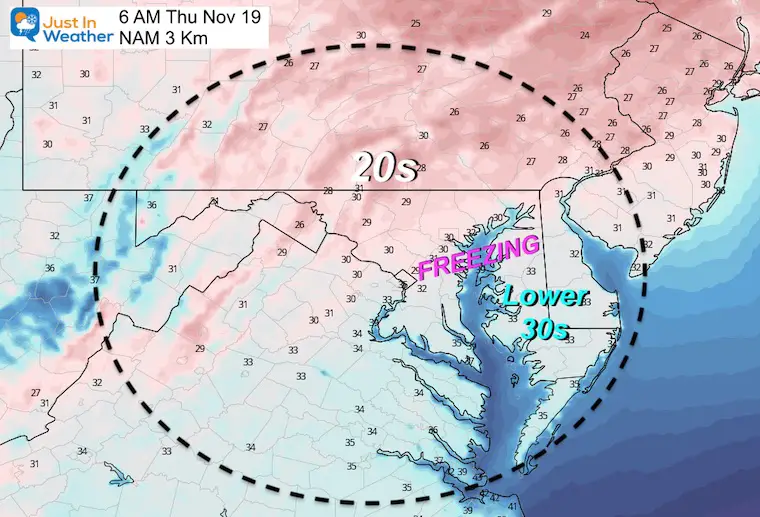 November 18 weather temperatures Thursday morning