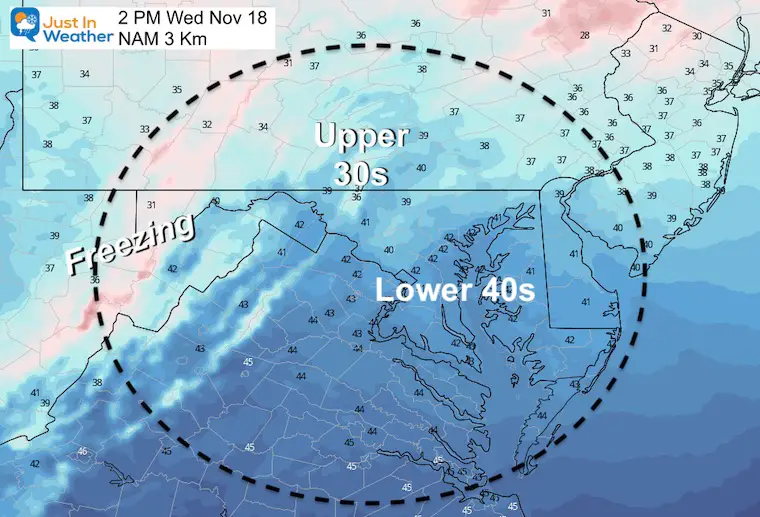 November 18 weather temperatures Wednesday afternoon