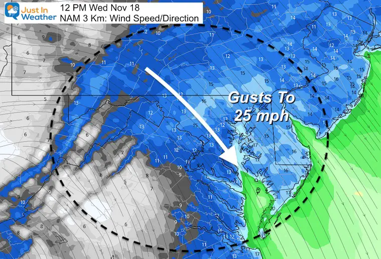 November 18 weather wind speed Wednesday