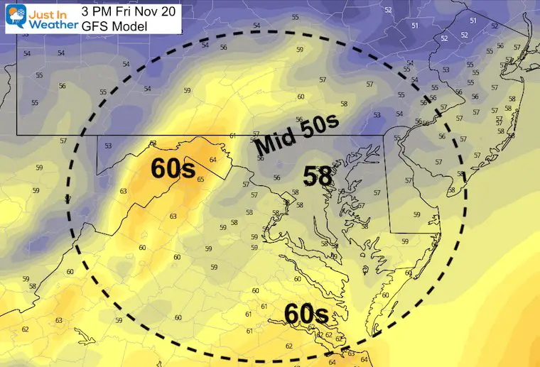 November 19 weather temperatures Friday afternoon