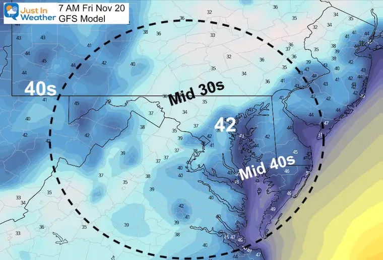 November 19 weather temperatures Friday morning