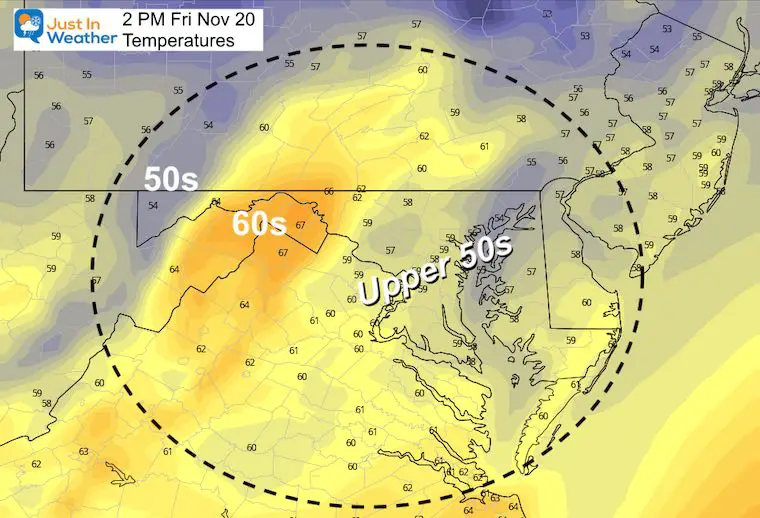 November 20 weather temperatures Friday afternoon