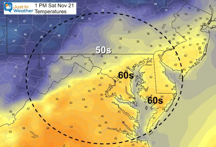 November 20 weather temperatures Saturday afternoon