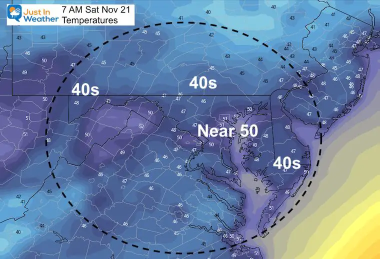 November 20 weather temperatures Saturday morning