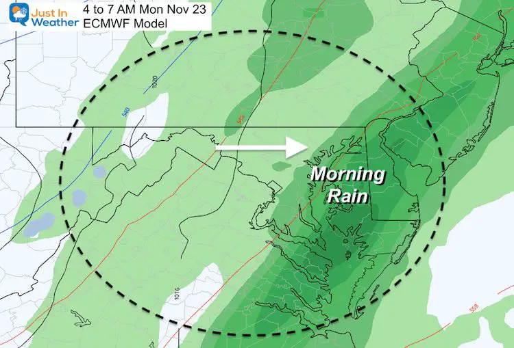 November 21 weather rain Monday morning ECWMF