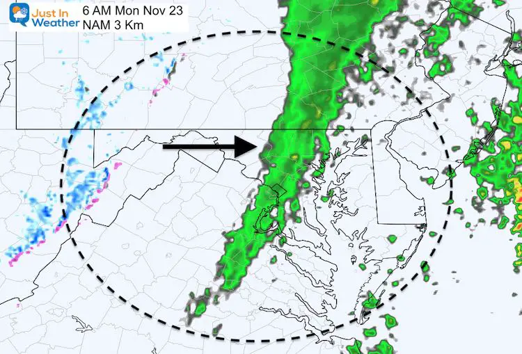 November 21 weather rain Monday morning