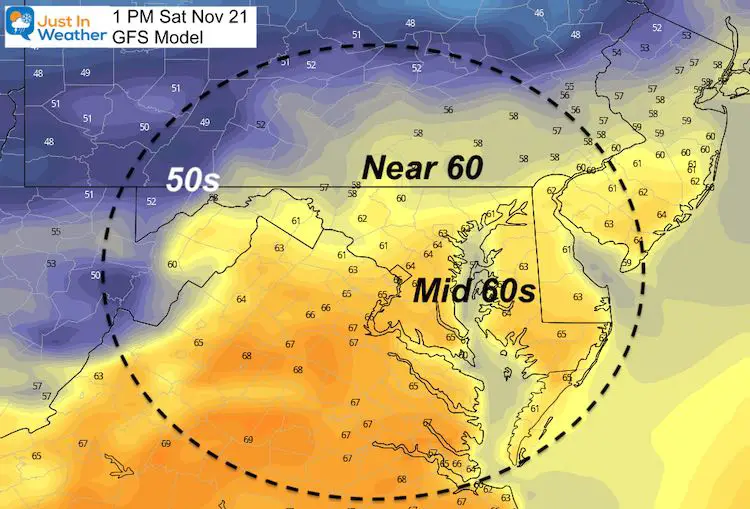 November 21 weather temperatures Saturday afternoon