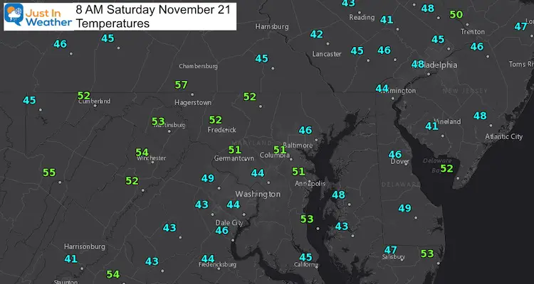 November 21 weather temperatures Saturday morning