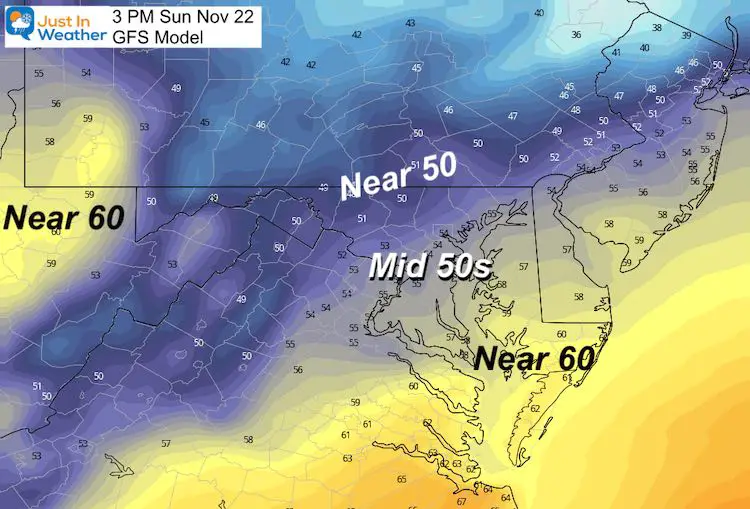 November 21 weather temperatures Sunday afternoon