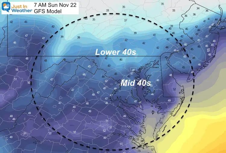 November 21 weather temperatures Sunday morning