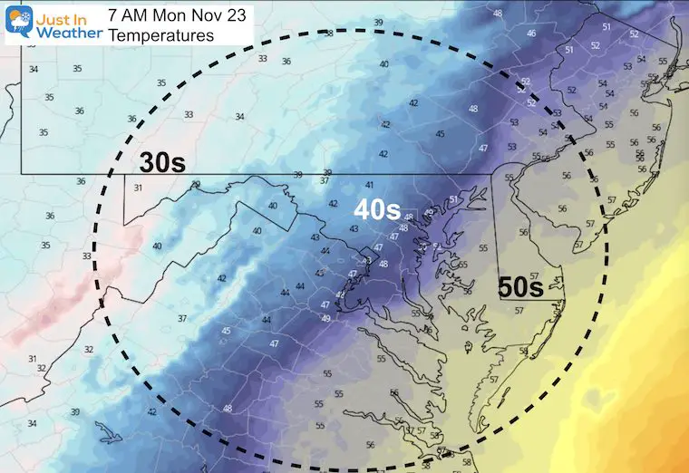 November 22 weather temperatures Monday afternoon