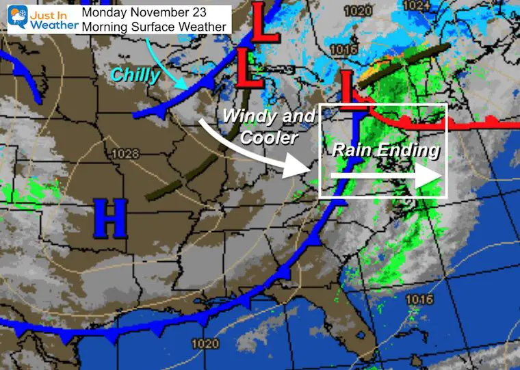 November 23 weather Monday morning