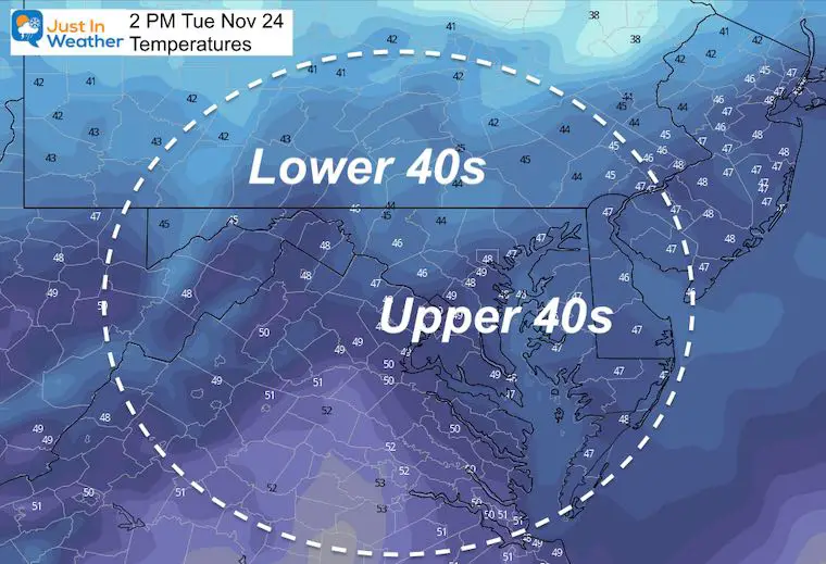 November 23 weather temperatures Tuesday afternoon