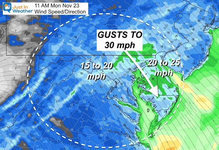 November 23 weather wind Monday