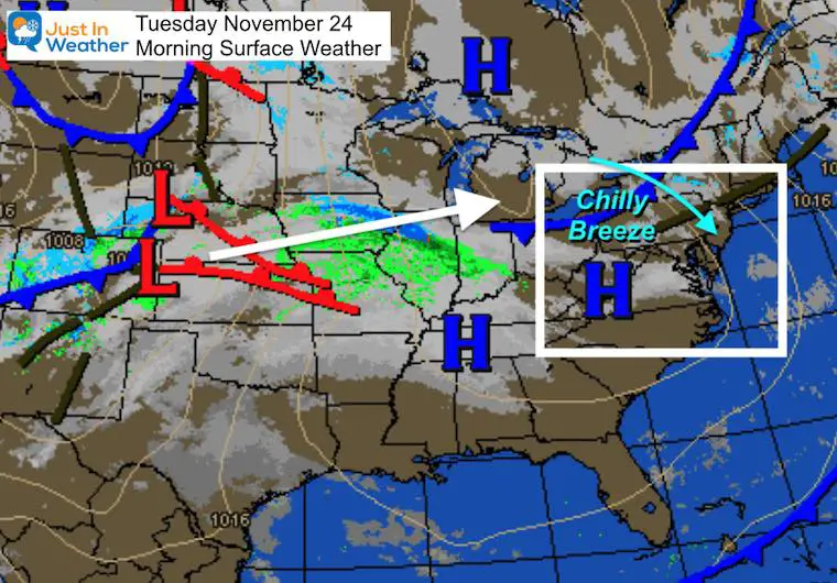 November 24 weather Tuesday morning